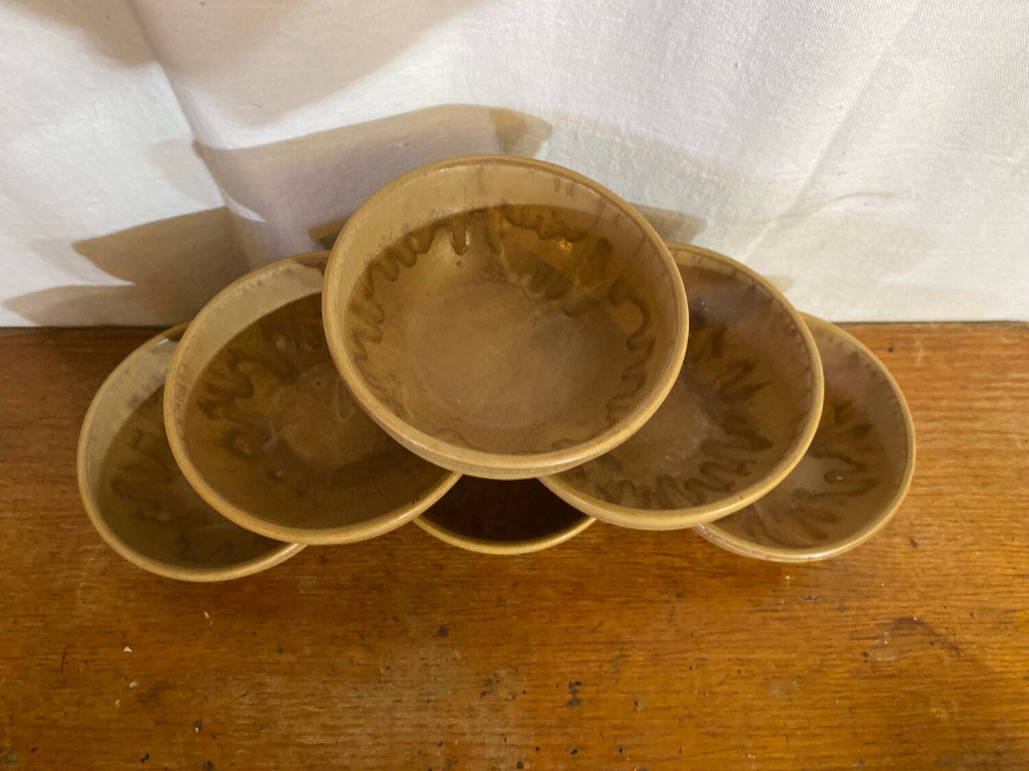 Set of 6 vintage rhodaceram ceramic bowls, beige and brown