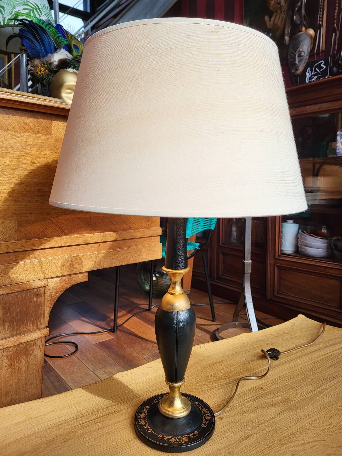 Vintage leather and brass desk lamp Le Tanneur