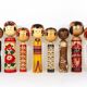 Decorative Kokeshi doll sculpture from northern Japan, hand-painted, signed.