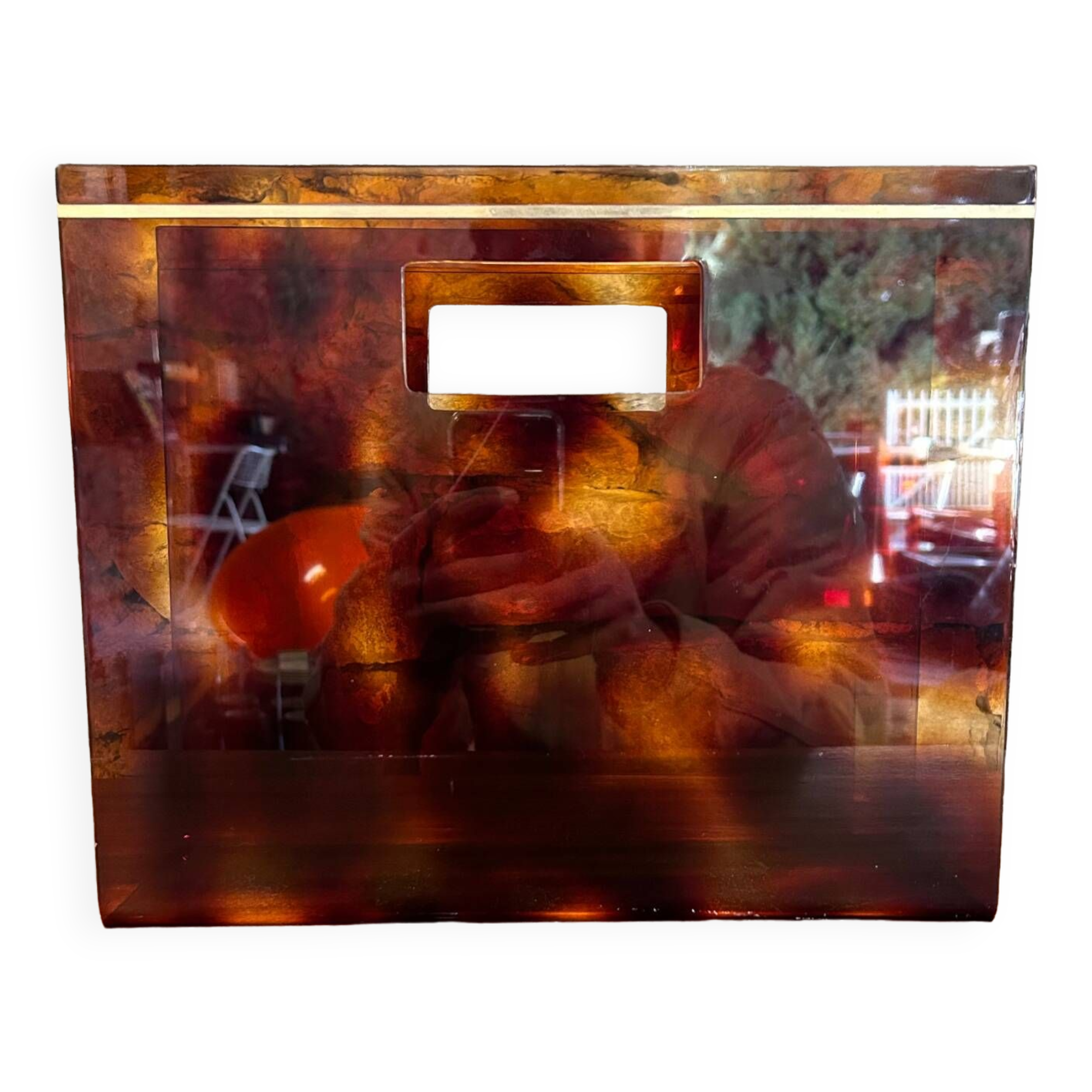 Magazine holder in plexiglass and brass from the 70s