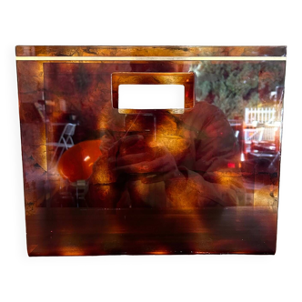 Magazine holder in plexiglass and brass from the 70s