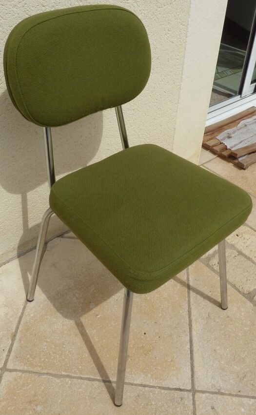 Vintage office chair upholstered in green fabrics with chrome metal structure