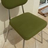 Vintage office chair upholstered in green fabrics with chrome metal structure