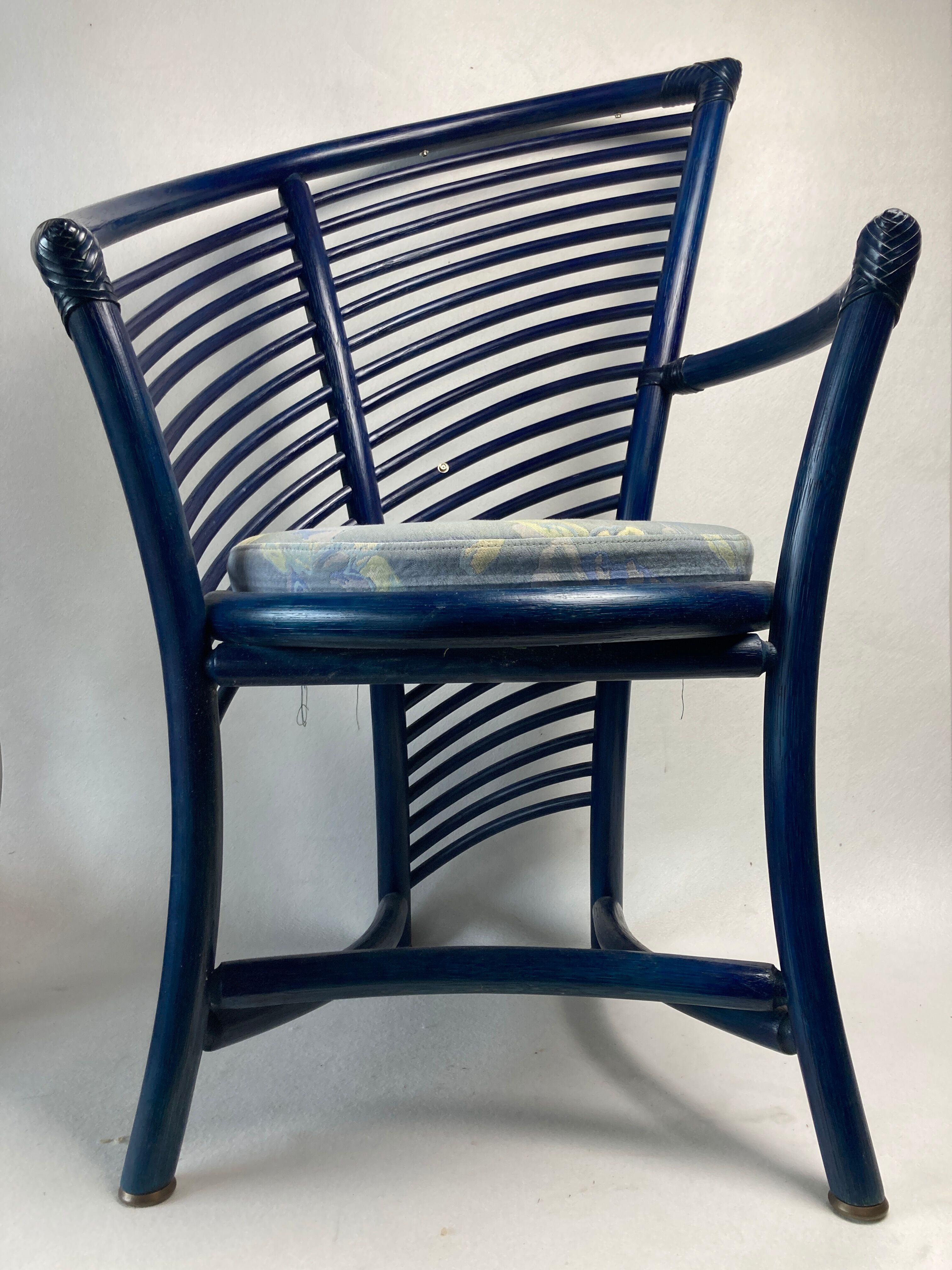 Set of 4 sculptural rattan bamboo dining chairs, Flechtatelier Schütz, Germany 1980s