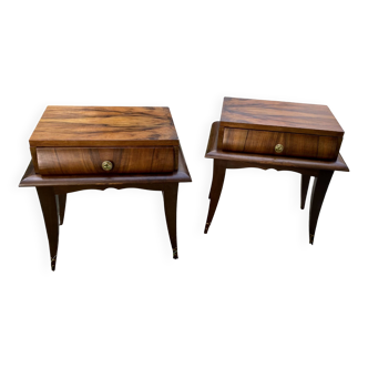 Pair of vintage 1950s rococo bedside tables with drawers