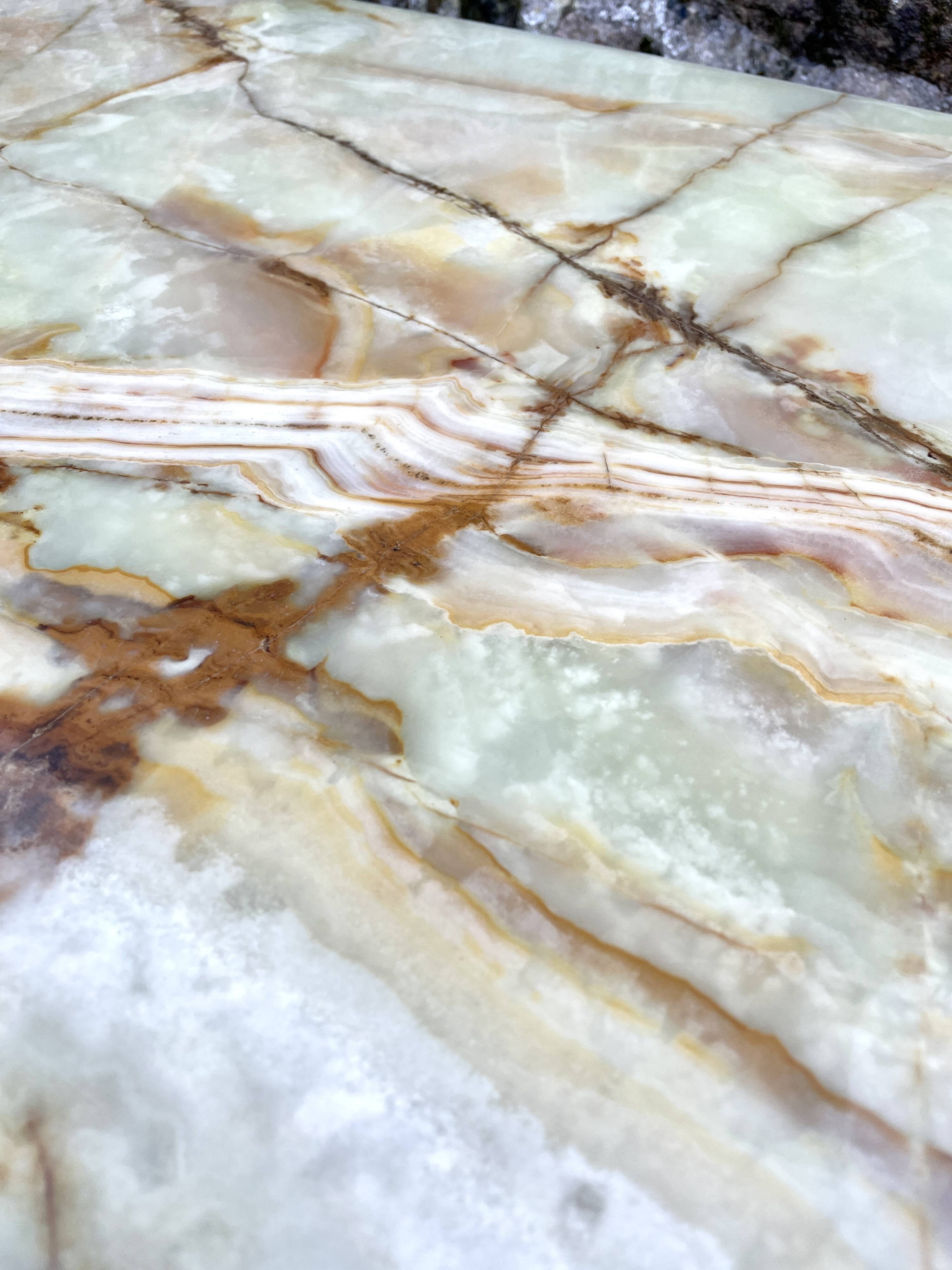 Louis XVI style oval coffee table in onyx and gilt brass