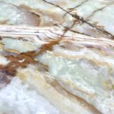 Louis XVI style oval coffee table in onyx and gilt brass