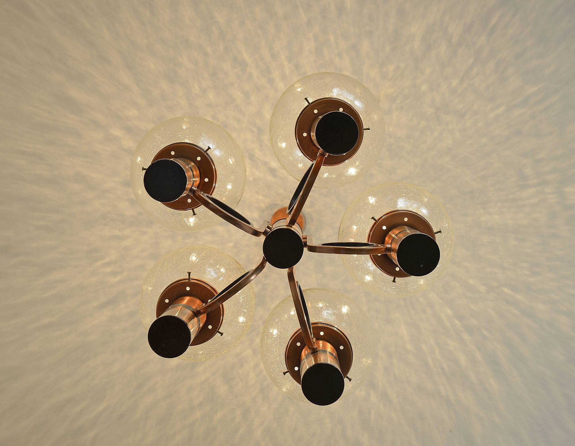 X Large vintage copper chandelier 1980's brutalist hanging light MCM