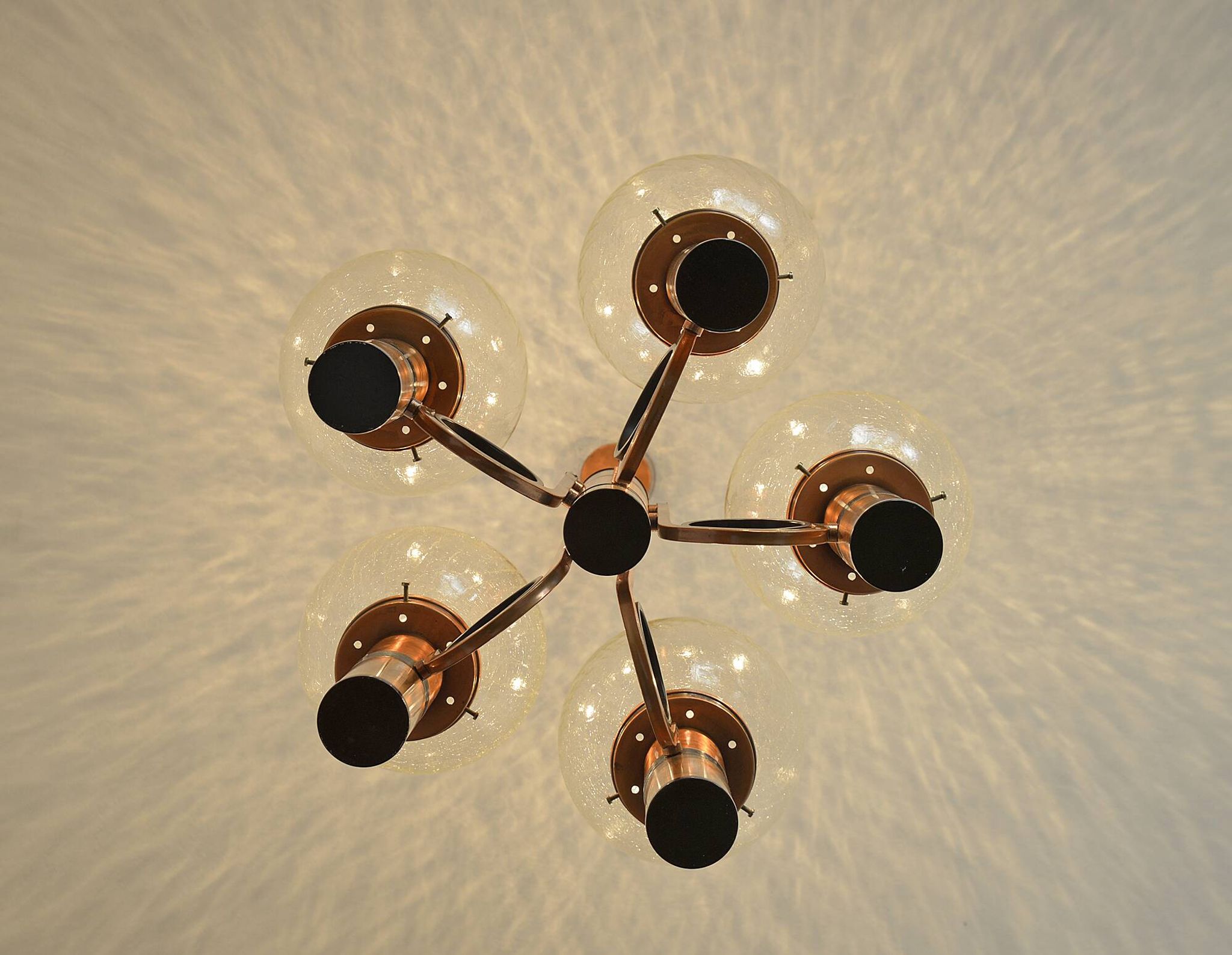 X Large vintage copper chandelier 1980's brutalist hanging light MCM