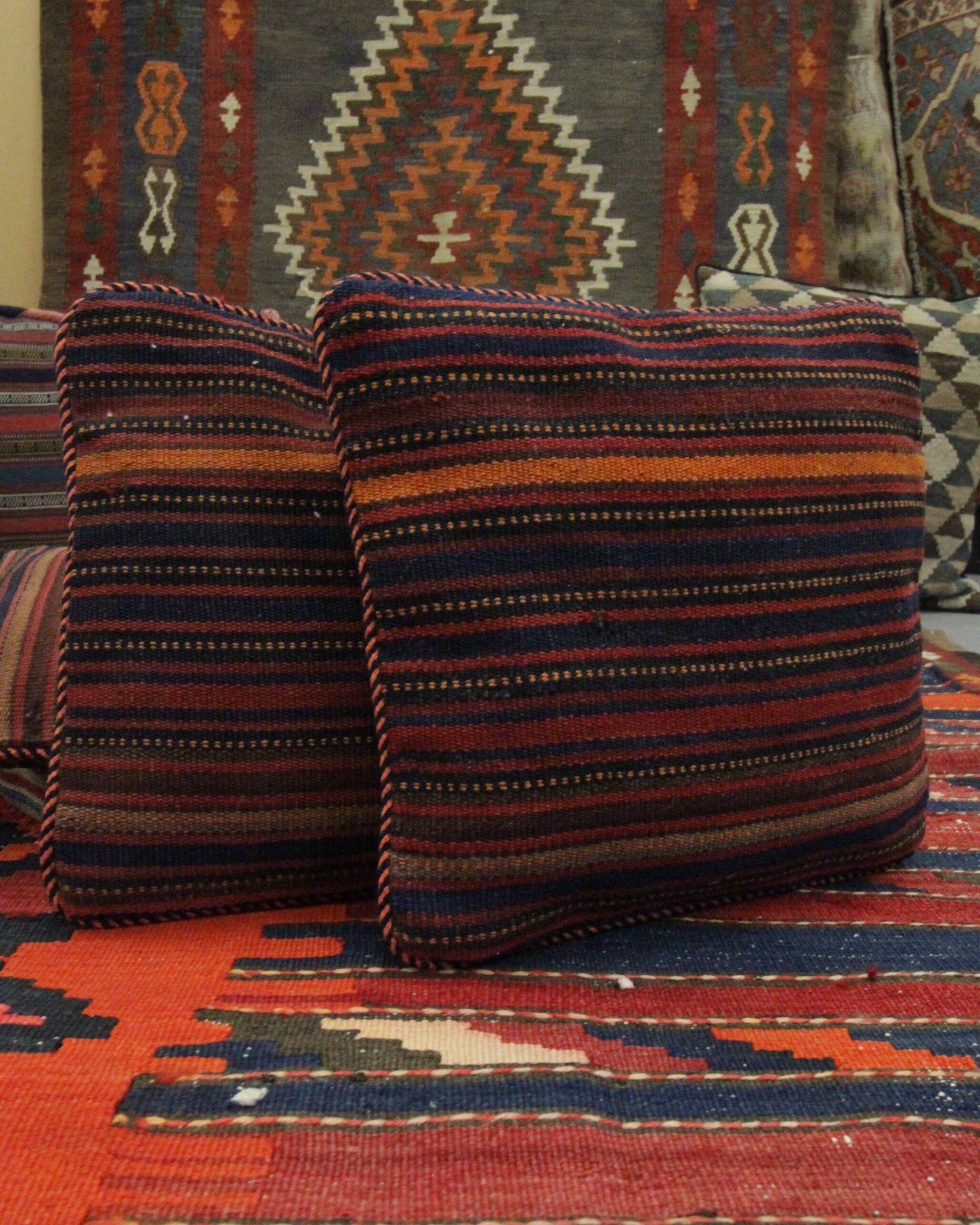 Bold Striped Wool Kilim Cushion Cover Handmade Scatter Pillow 35x35cm
