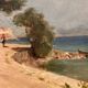Peter baumgartner (1834-1911), seaside landscape, oil on canvas