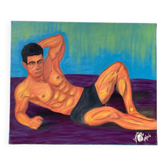 Naked man oil portrait