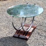 Art deco coffee table mirror base chrome and rosewood