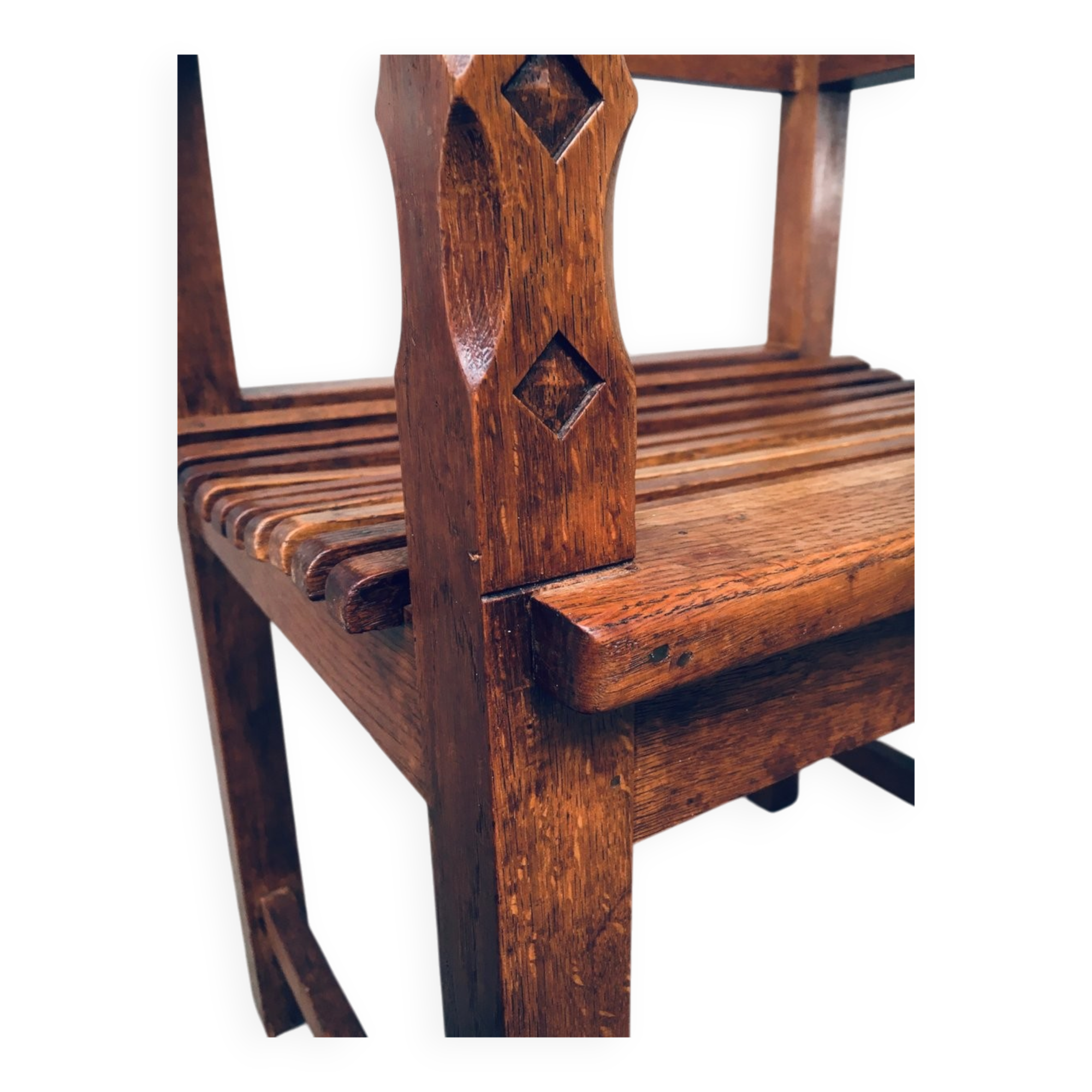 Dutch Modernist Carved Oak Side Chair, 1920s