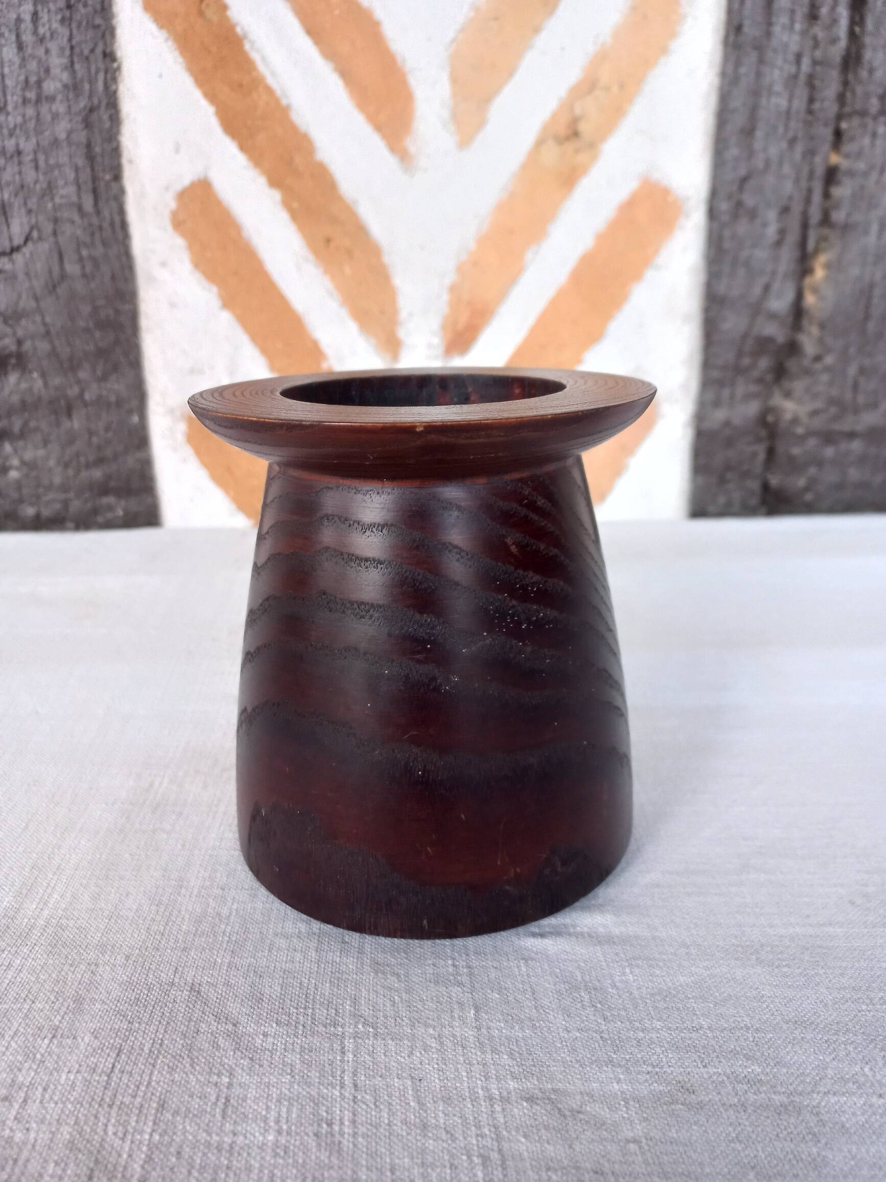 Solid wenge wood cylinder candle holder