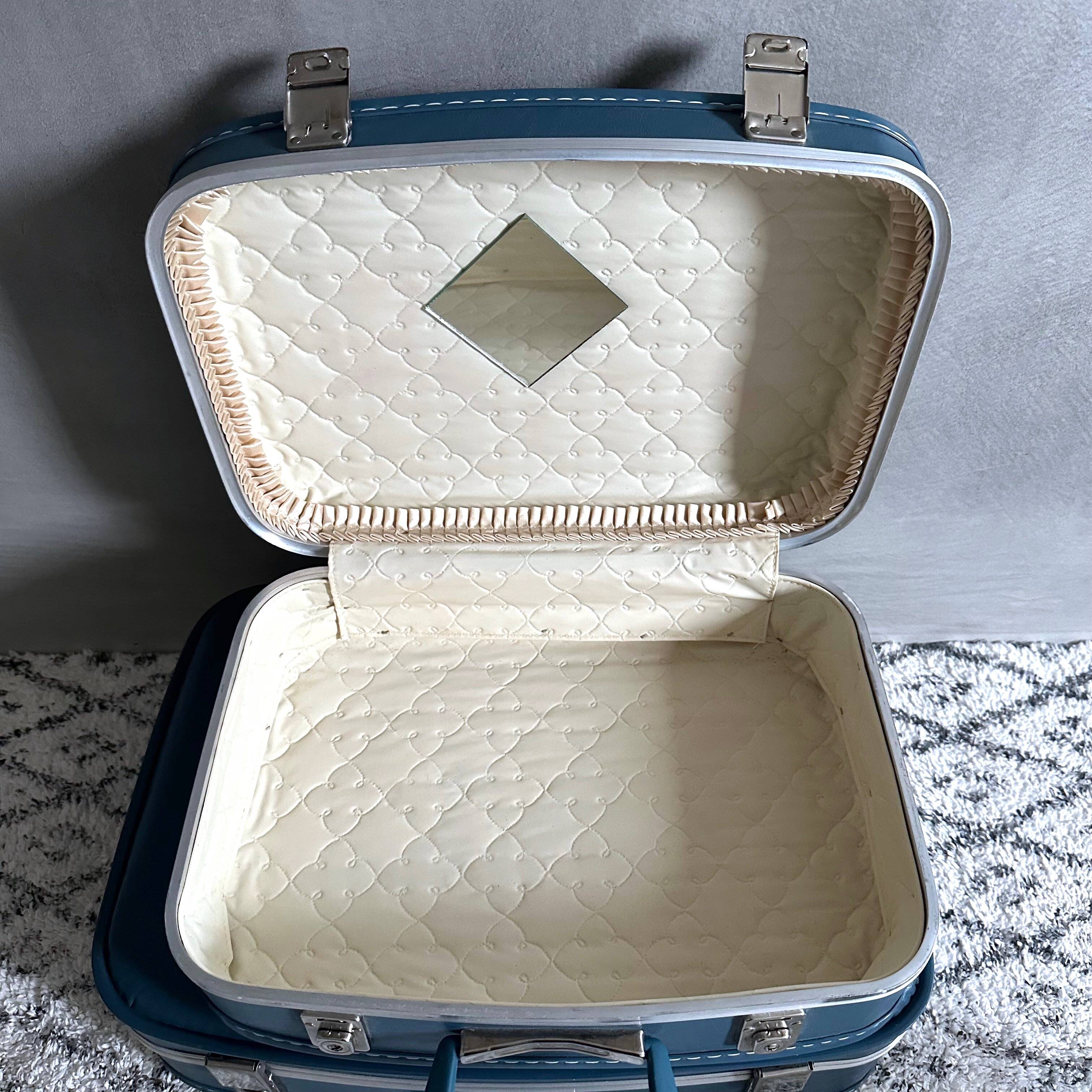 Vintage suitcase set Air France stewardess, cosmetic case, hard shell suitcase, hat box