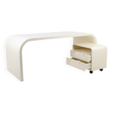 Desk and its cardboard box in white lacquered plywood. 1970s.