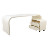 Desk and its cardboard box in white lacquered plywood. 1970s.