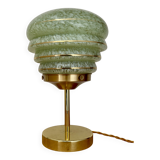 Vintage art deco globe table lamp in green and gold Clichy glass