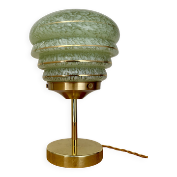 Vintage art deco globe table lamp in green and gold Clichy glass