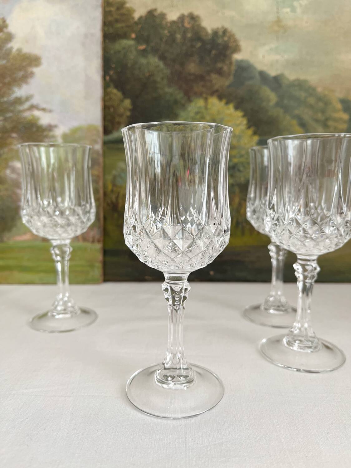 4 white wine stemmed glasses in Arques crystal, Longchamp vintage model