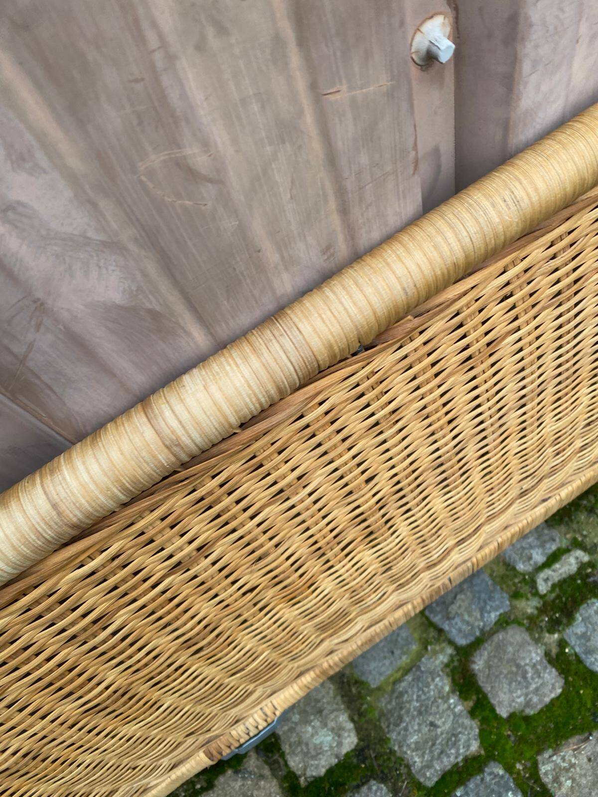 Scandinavian bed foot in bamboo, rattan, and wicker 1990 140cm