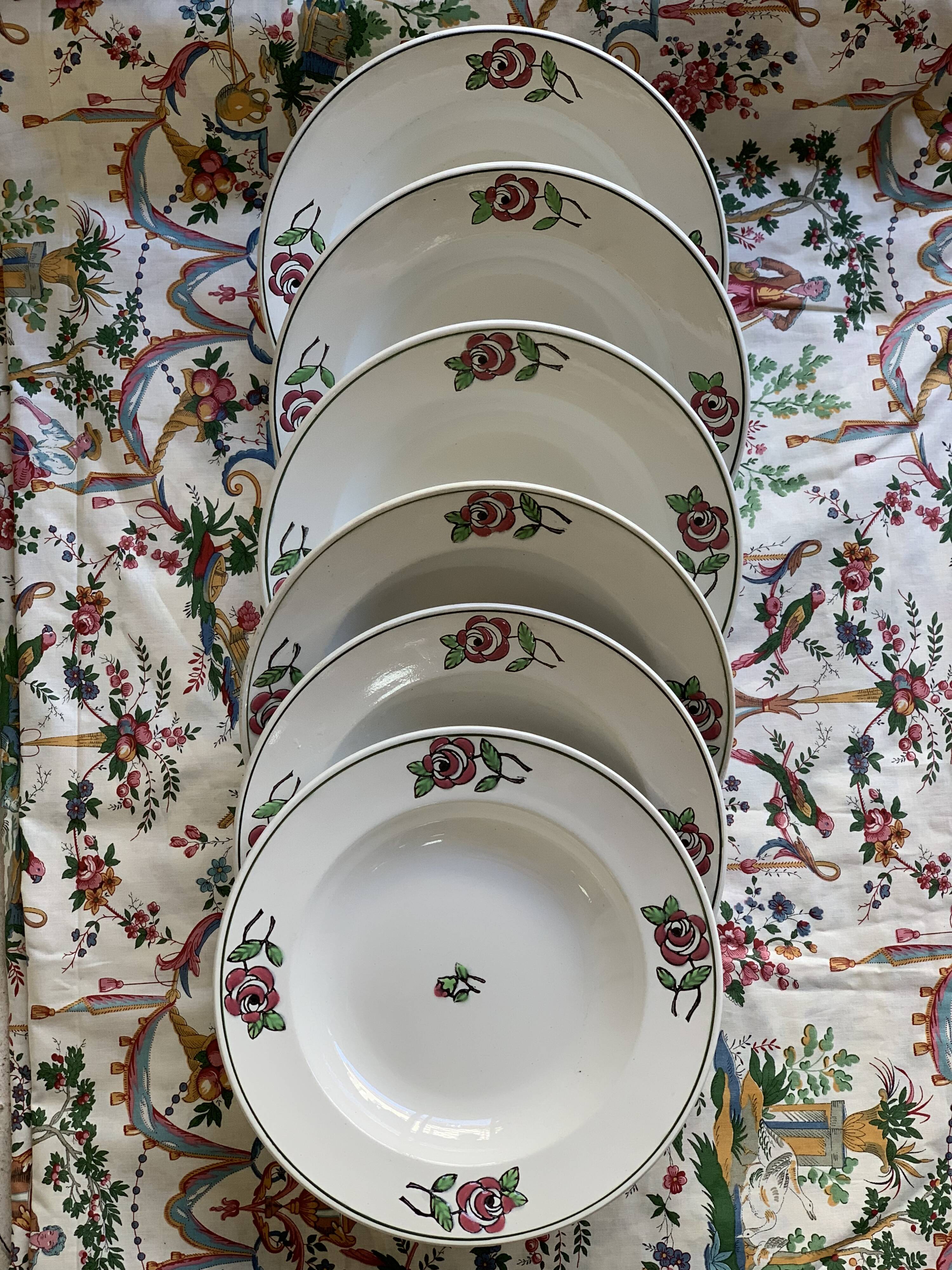 6 hollow earthenware plates, L'Amandinoise