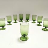 Set of Nine Green Hand-Blown Glass Drinking Glasses, Empoli, Italy