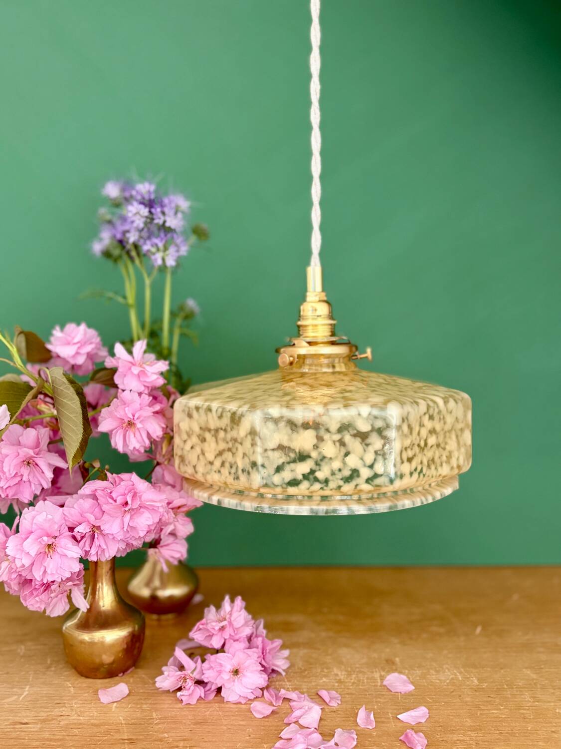 Vintage glass pendant light in yellow from Clichy