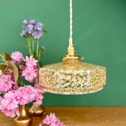 Vintage glass pendant light in yellow from Clichy