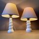 Set of 2 small old twisted opaline lamps