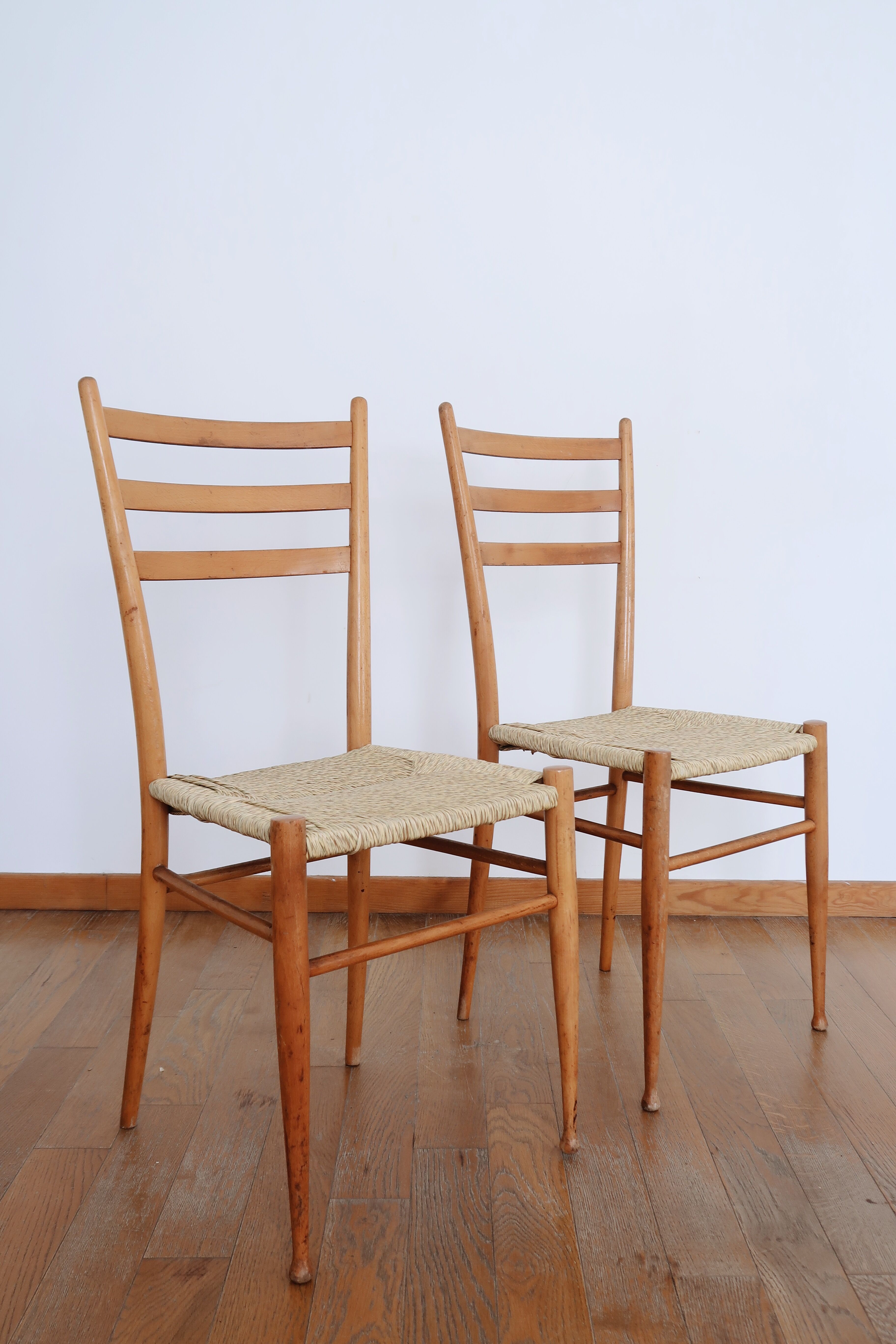 Pair of Scandinavian straw chairs