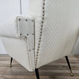1950s Italian Armchairs Design in Cream Fabric with Iron Legs
