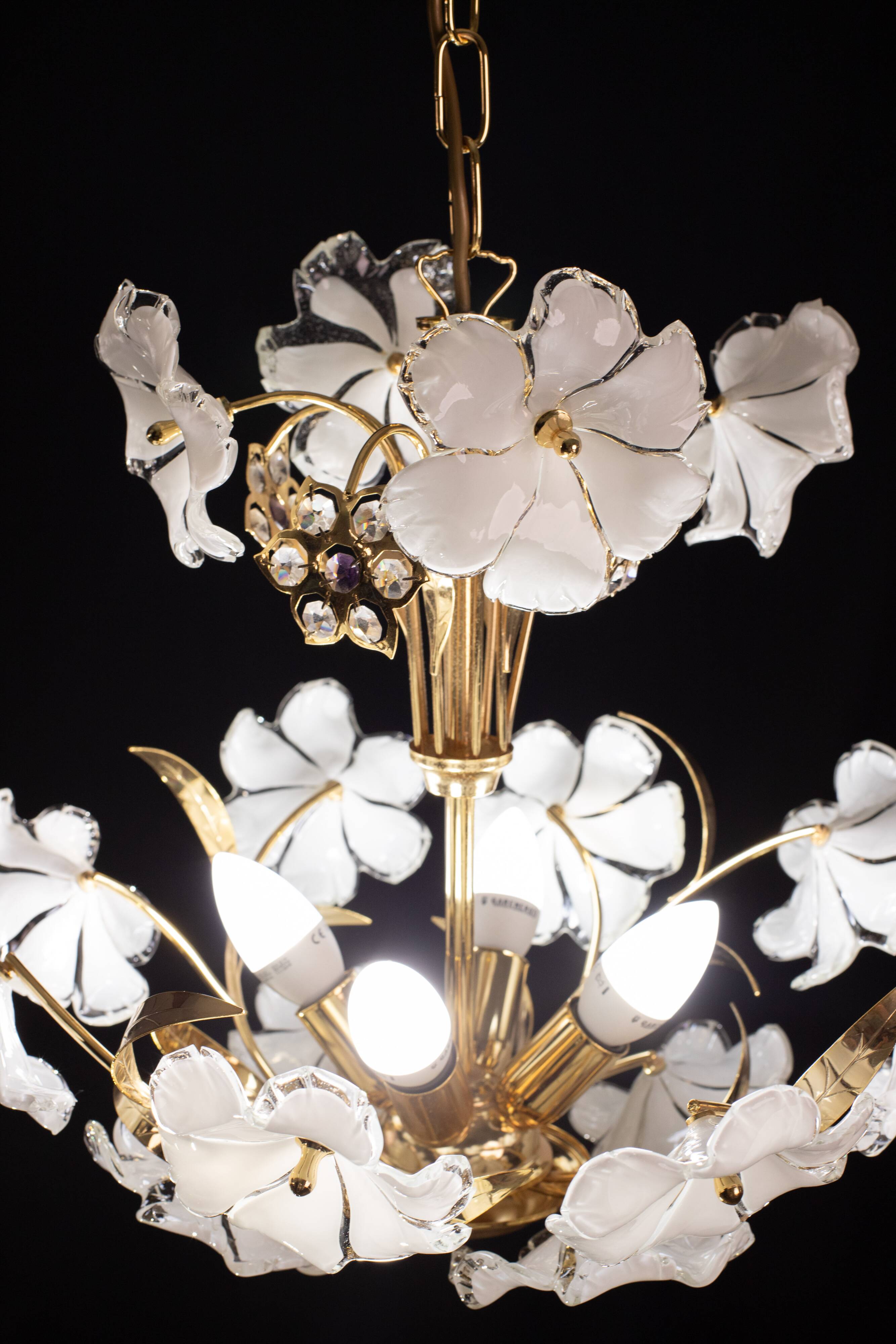 Charming Murano Candlestick White Flowers, 1970