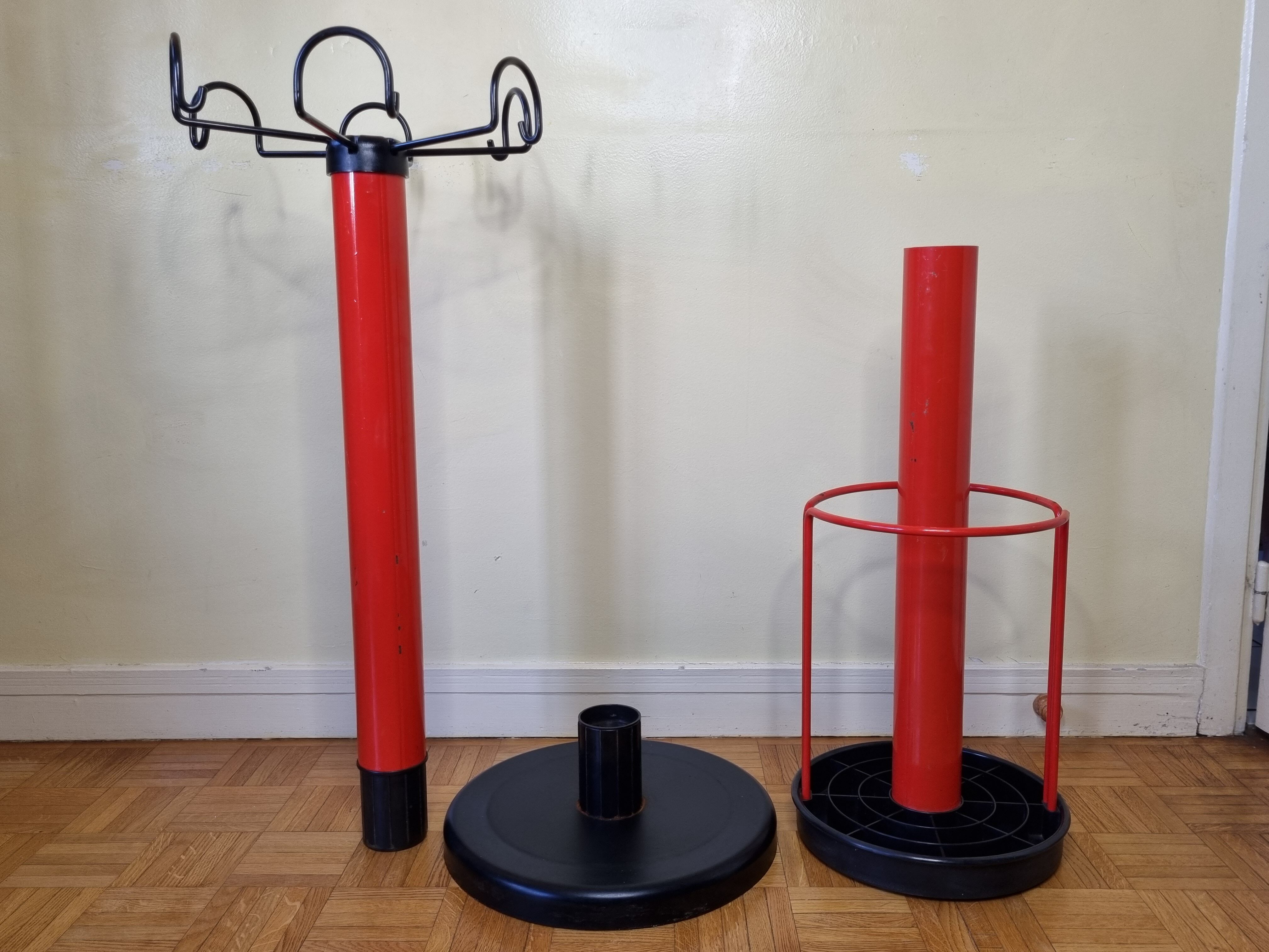 Coat rack in orange lacquered metal published by Seccose, 80s