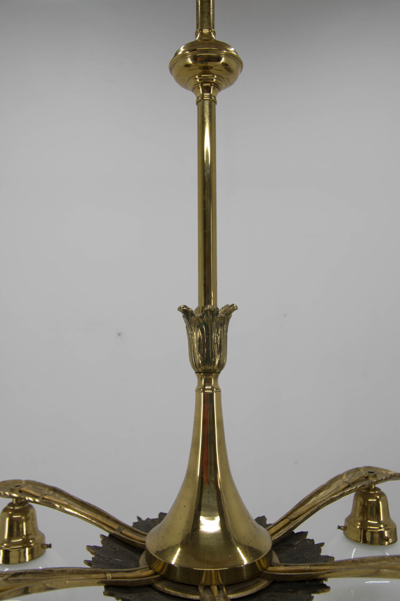Art nouveau brass and glass chandelier