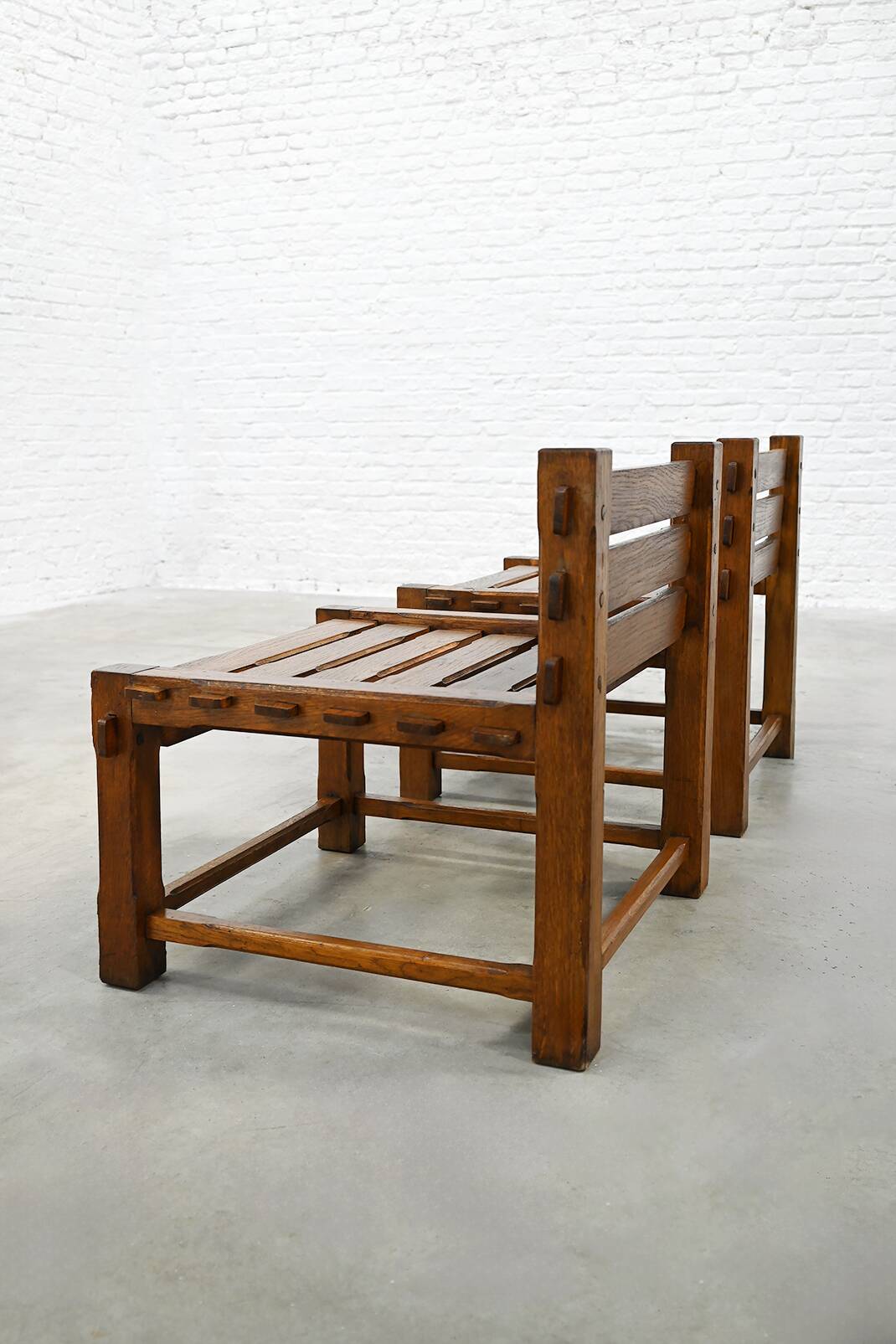 Pair of 1970s Brutalist Solid Oak Side Chairs