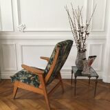 Vintage armchair 60 renovated in tapestry of green inspiration