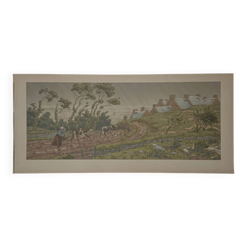 Lithograph by Henri Rivière The Fairyland of Hours - The Downpour