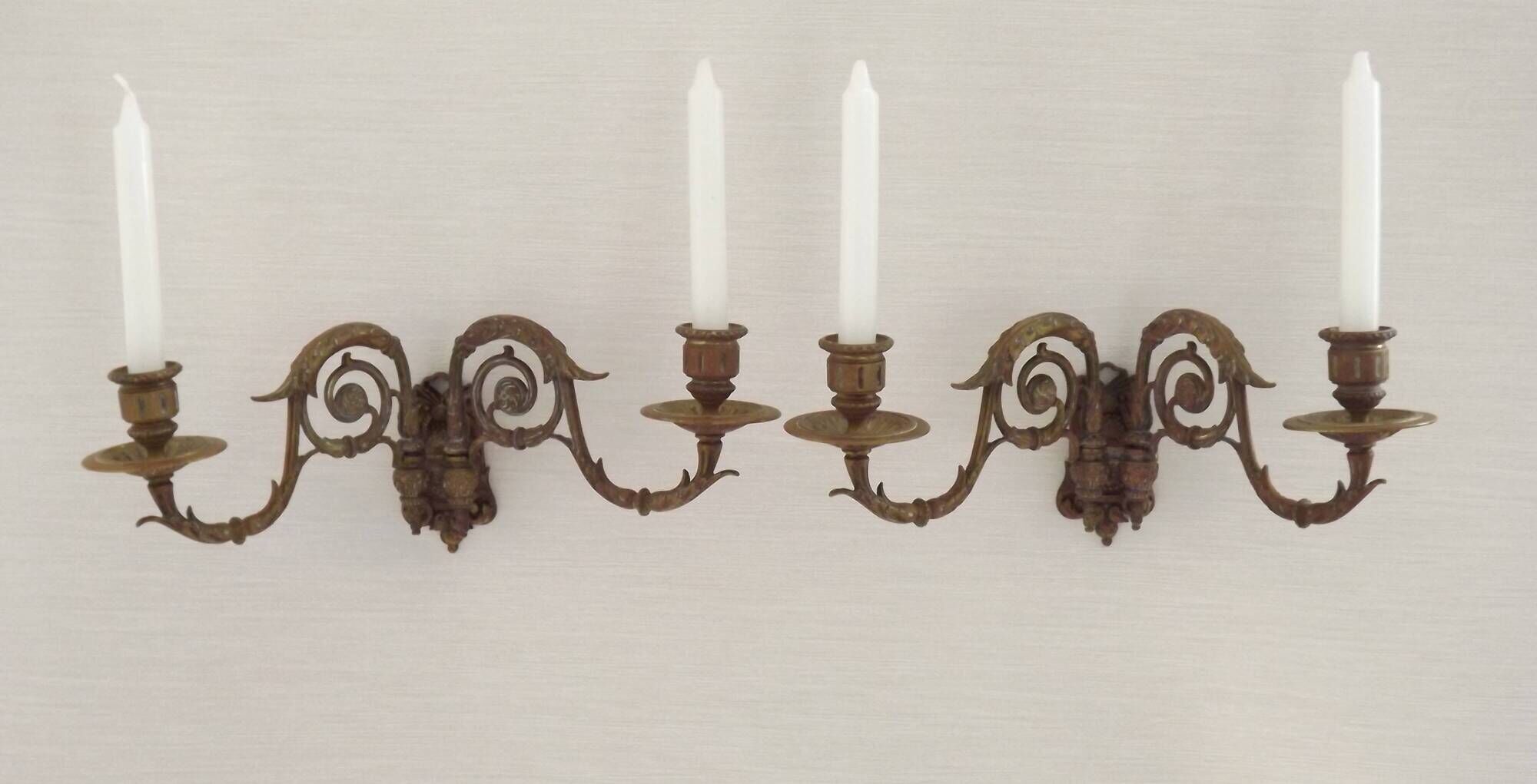 Pair of French Antique Signed GAVEAU 12 Double Piano Candle Sconces