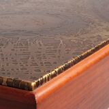 Table basse brutaliste en bois et cuivre, 1970