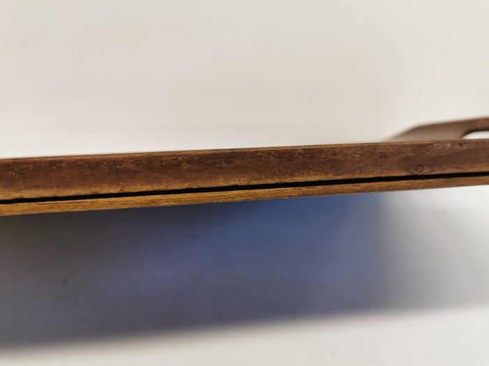 Plateau de service antique en bois d’acajou, verre et nacre