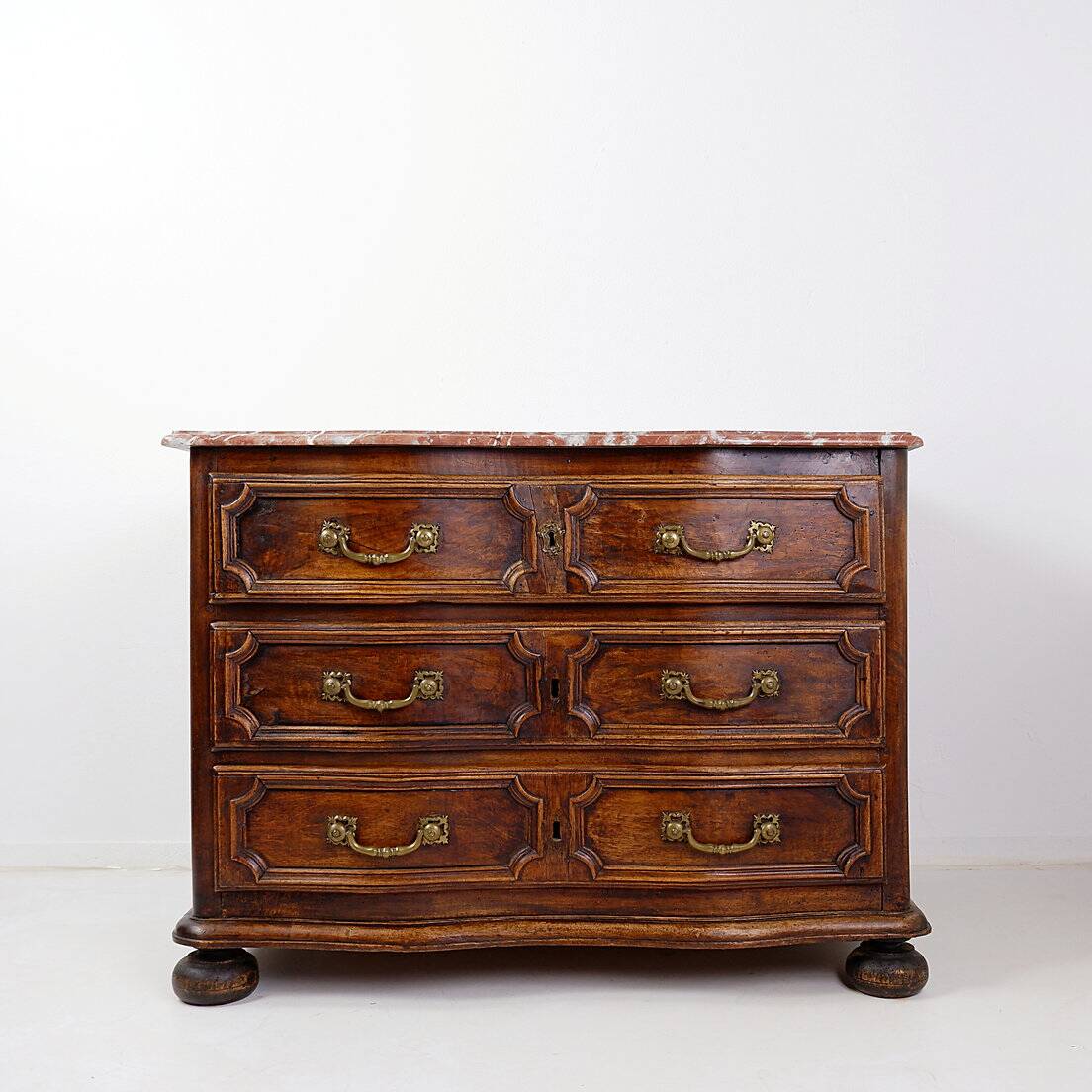 18th century walnut chest of drawers with red marble top