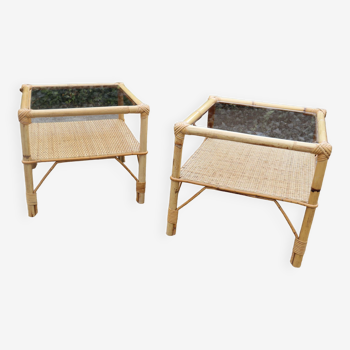 Pair Bedside table Rattan