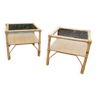 Pair Bedside table Rattan