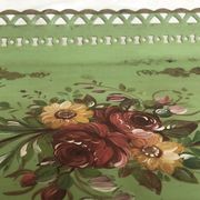 Large Napoleon III tray, painted sheet metal, floral motif