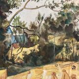 Aquarelle paysage vintage