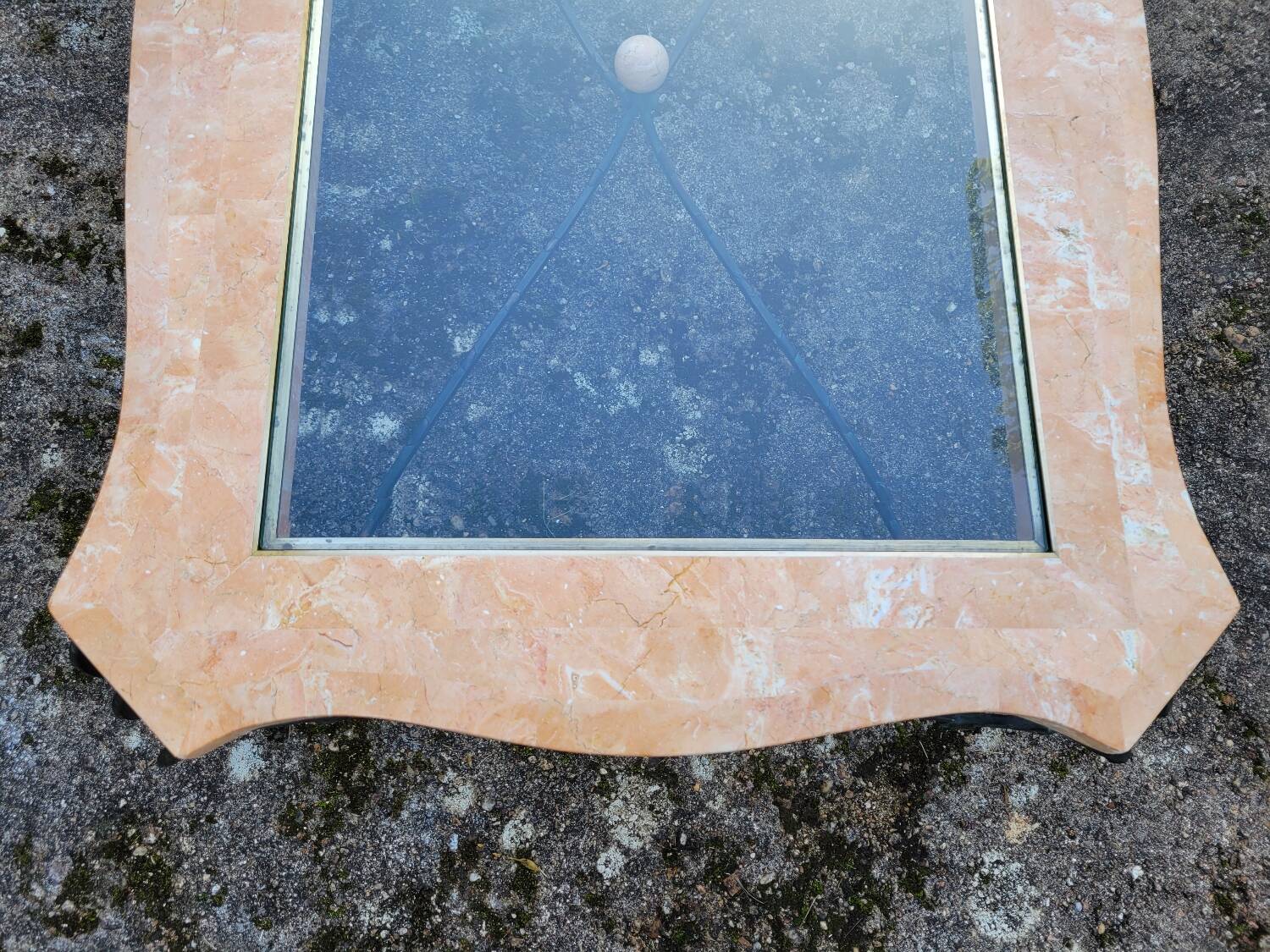 Pink marble and wrought iron coffee table