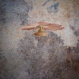 Rattan and Pink Linen Flower Pendant Light and Vintage Clichy Glass Globe