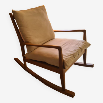 AMPM rocking chair in wood and linen